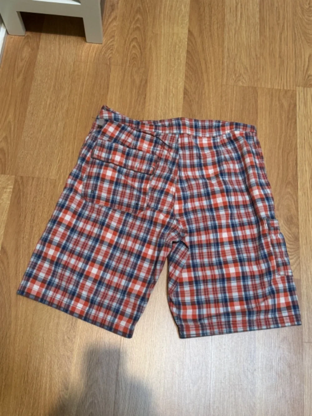 Relwen Men's Madras Board Shorts in Red and Blue